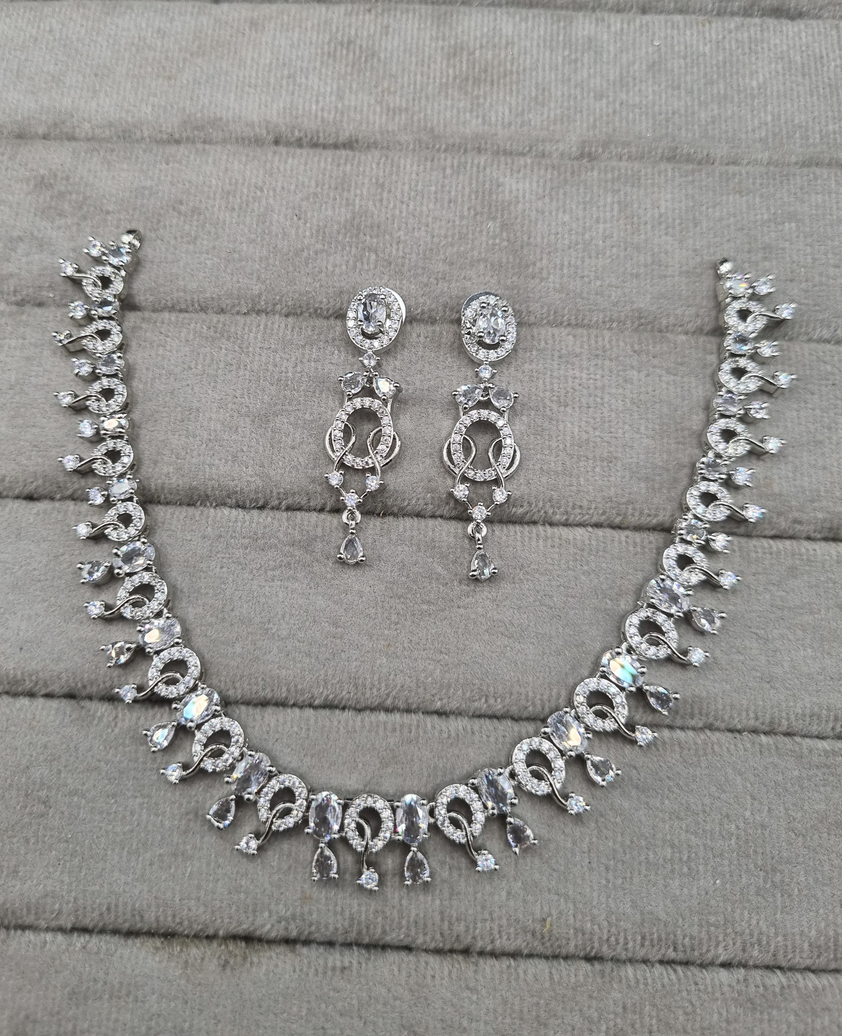Teardrop Fringe American Diamond Choker Set with Dangling Earrings